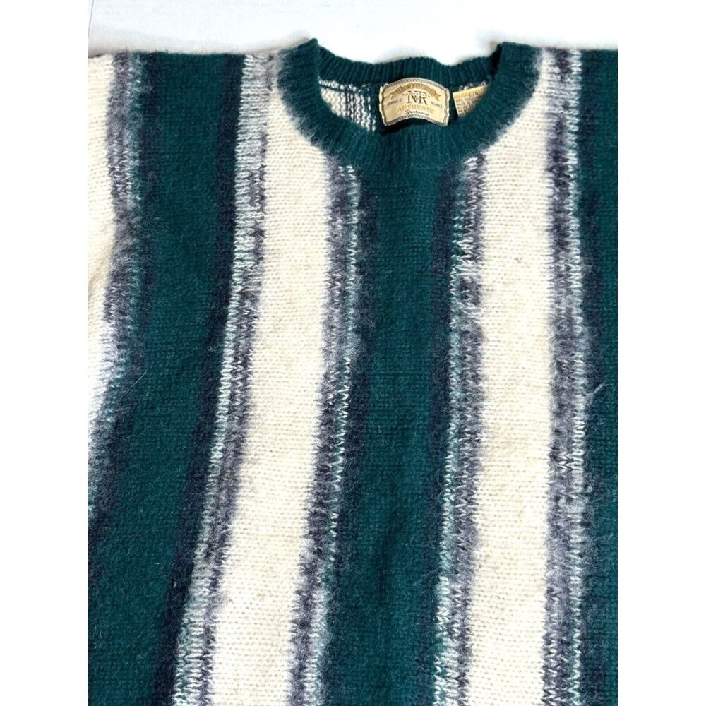 J Riggings Wool Lana Sweater New River Co Green Striped GrandPa Large Hong Kong - Picture 6 of 10
